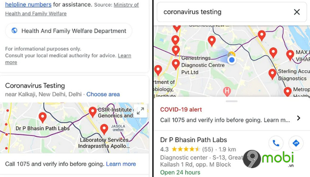 google maps search va assistant gio cho phep ban tim trung tam xet nghiem covid 19 o gan